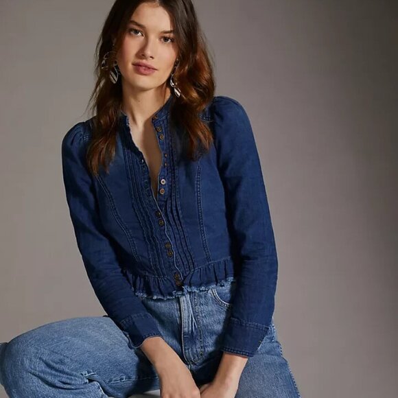 Anthropologie Pilcro Slim Buttondown top size 10 blue color - Picture 3 of 7